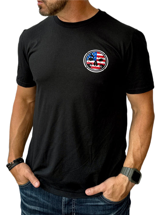Men's Light-Weight Black T-Shirt - Patriotic Logo