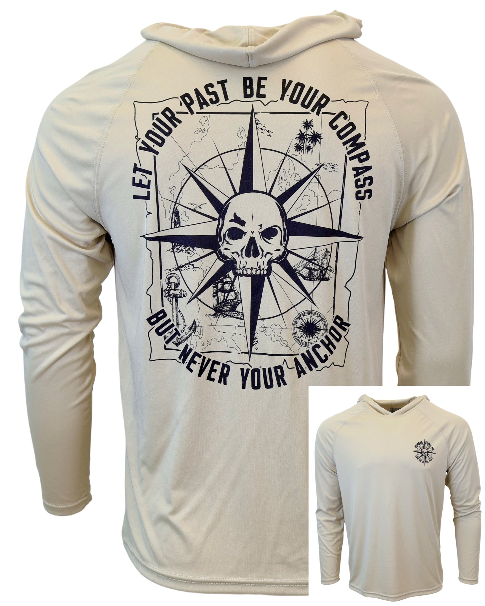 Unisex Nautical Compass Hooded UV Long Sleeve Tee