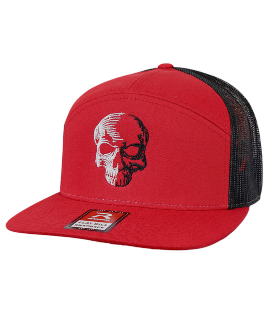 LIMITED EDITION Richardson Red 7 Panel Cap - Black & White Two Tone Skull