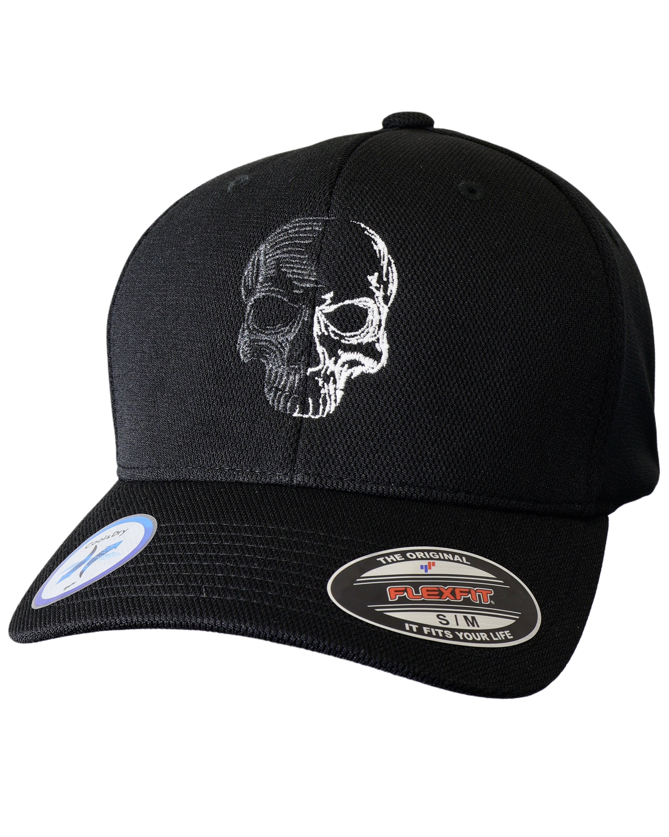 Black Flexfit Never Fade Two-Tone Skull Fitted Cap