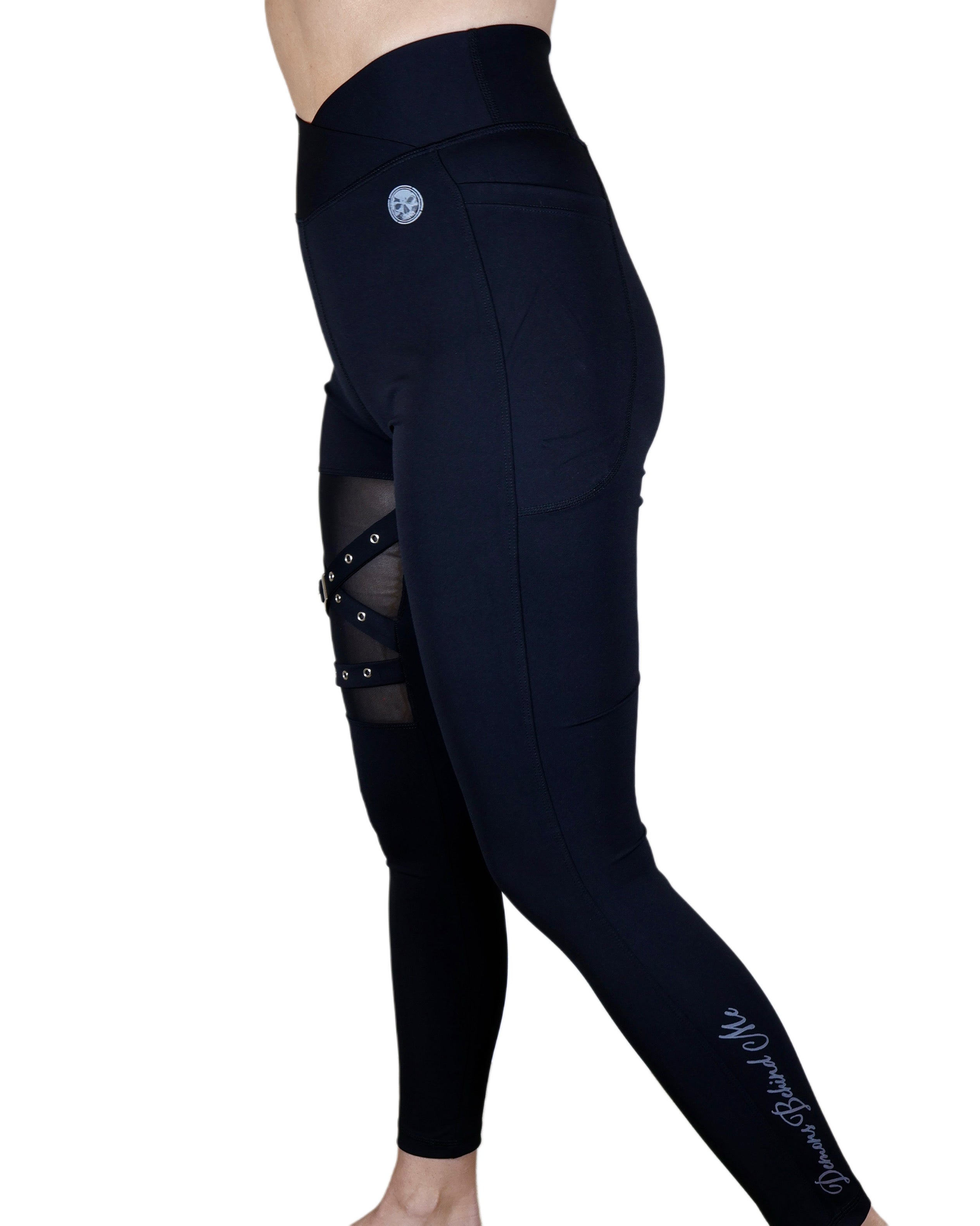 Buckle & Mesh Black Mid-Waist Ultra Premium Leggings