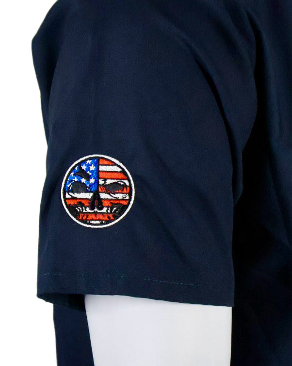 Closeout- Embroidered Shop Shirt - Men's Navy Patriotic