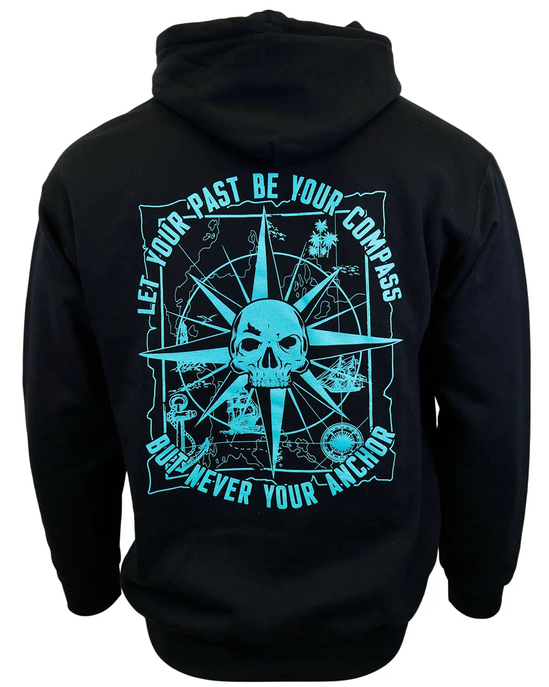 "Nautical Compass" Black & Teal fleece hoodie by Demons Behind Me