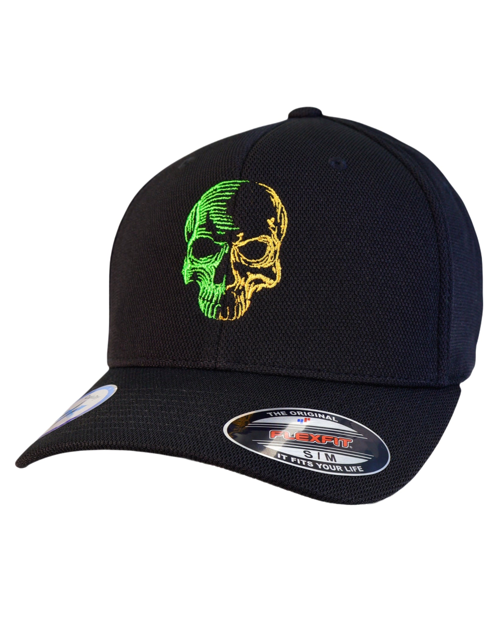 Black Flexfit Never Fade Two-Tone Skull Fitted Cap
