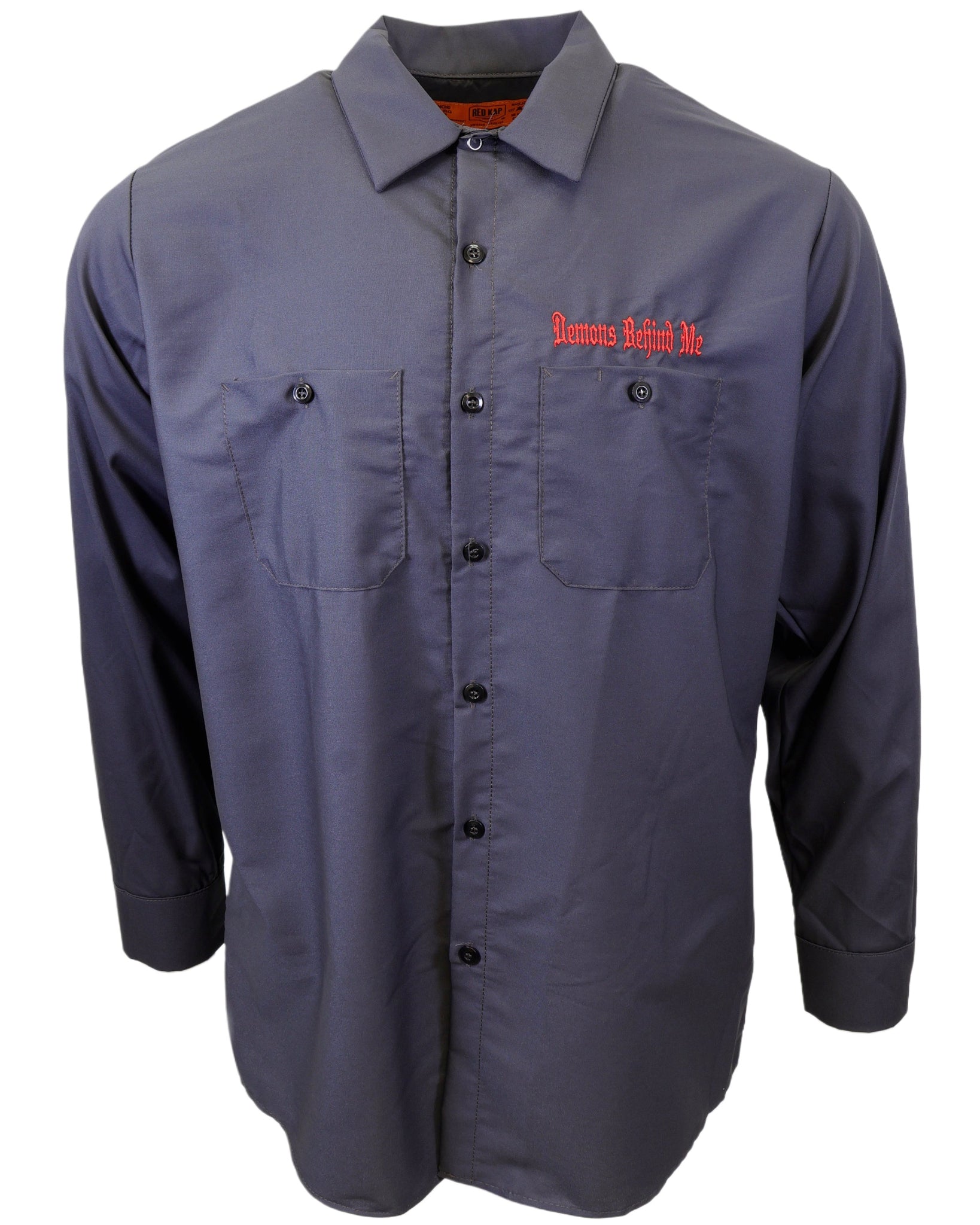 Men's Long Sleeve Charcoal Embroidered Shop Shirt