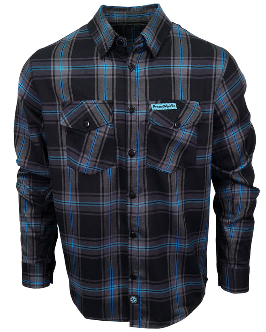 The "Redemption" Flannel - Teal, Black & Gray (Hidden Snap Collar)