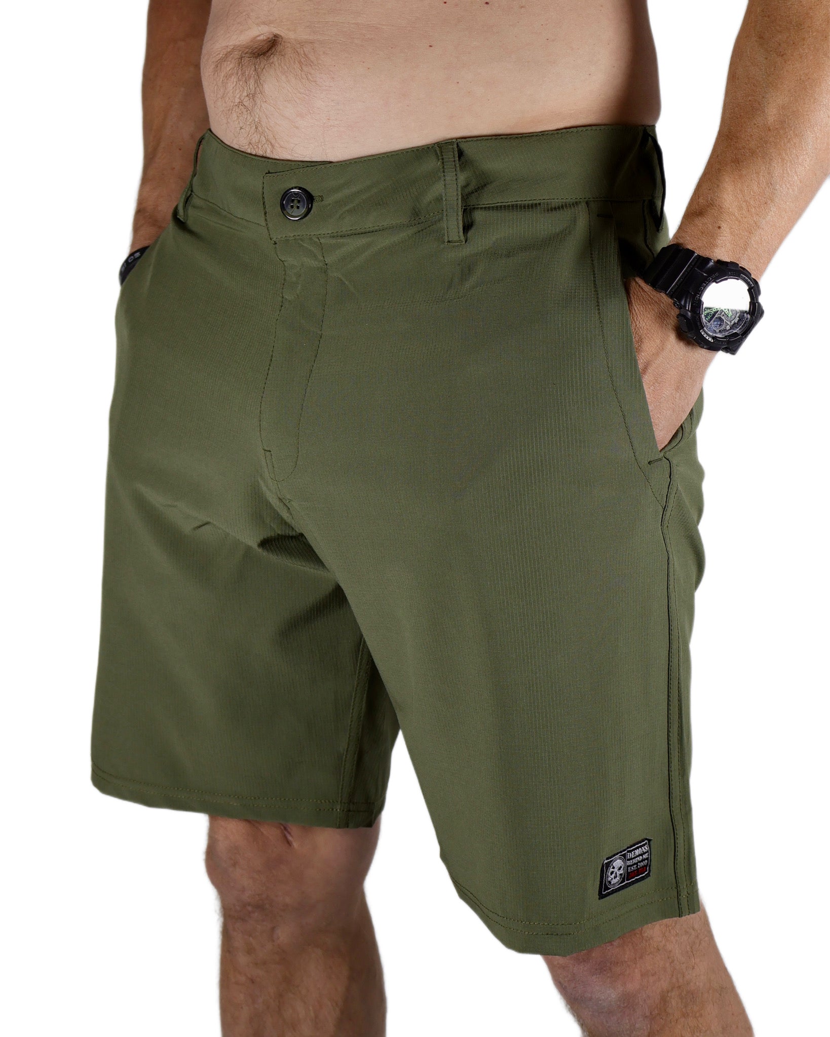 Closeout- Military Green Stretch Hybrid Shorts