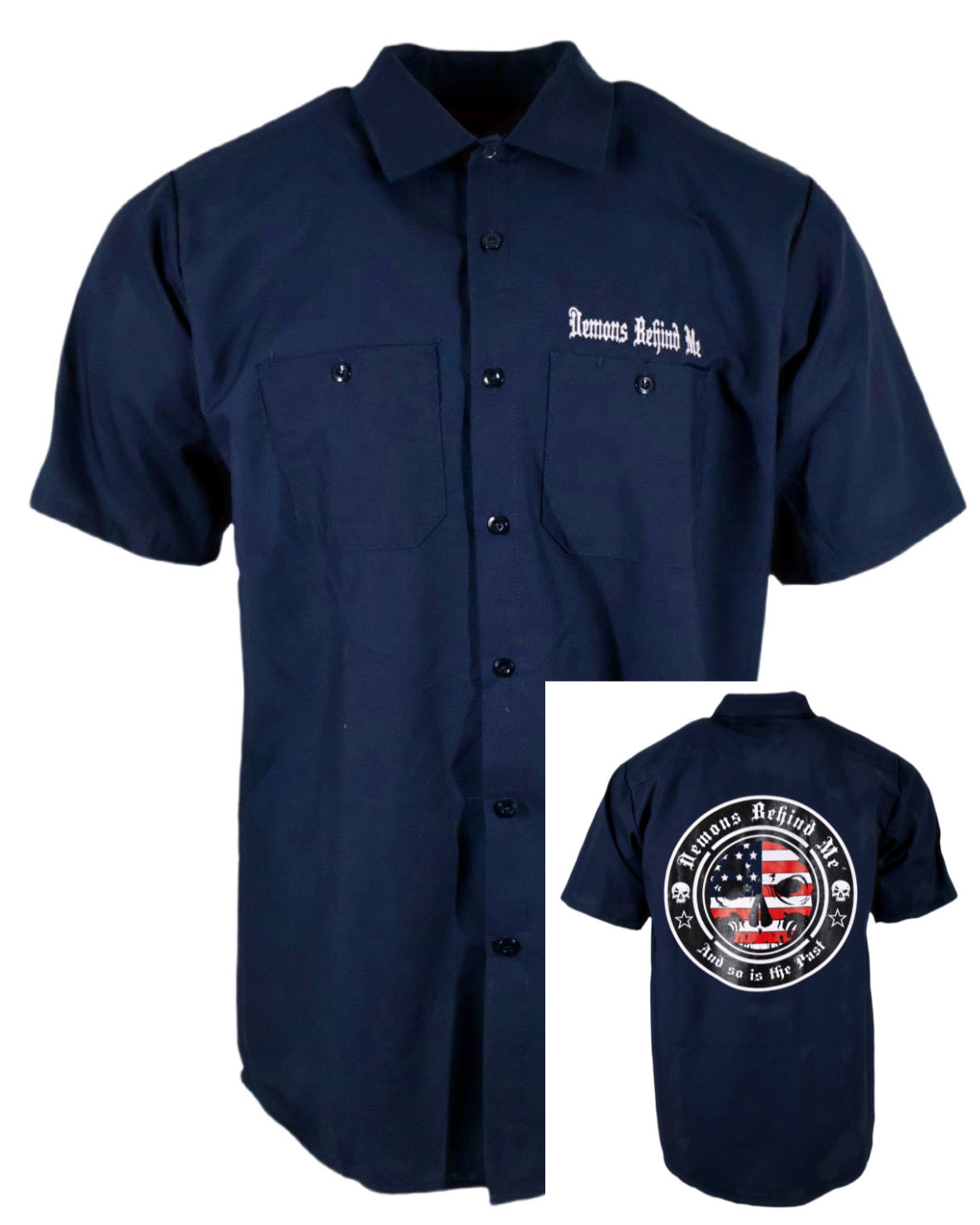 Closeout- Embroidered Shop Shirt - Men's Navy Patriotic