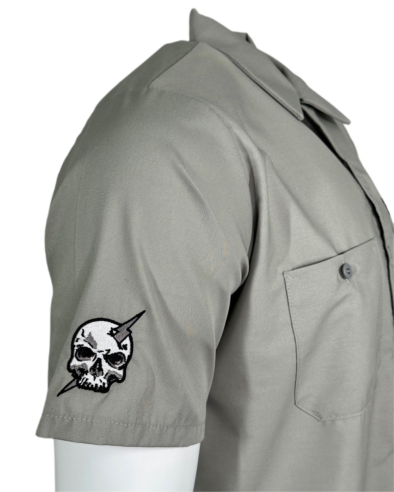 NEW! Men's Warm Gray Embroidered Electric Head Shop Shirt