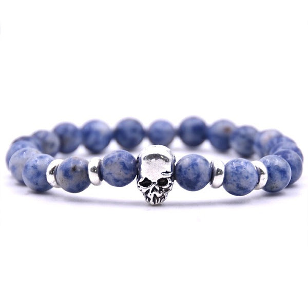 Calming Sea - Heavy Beaded Skull Bracelet