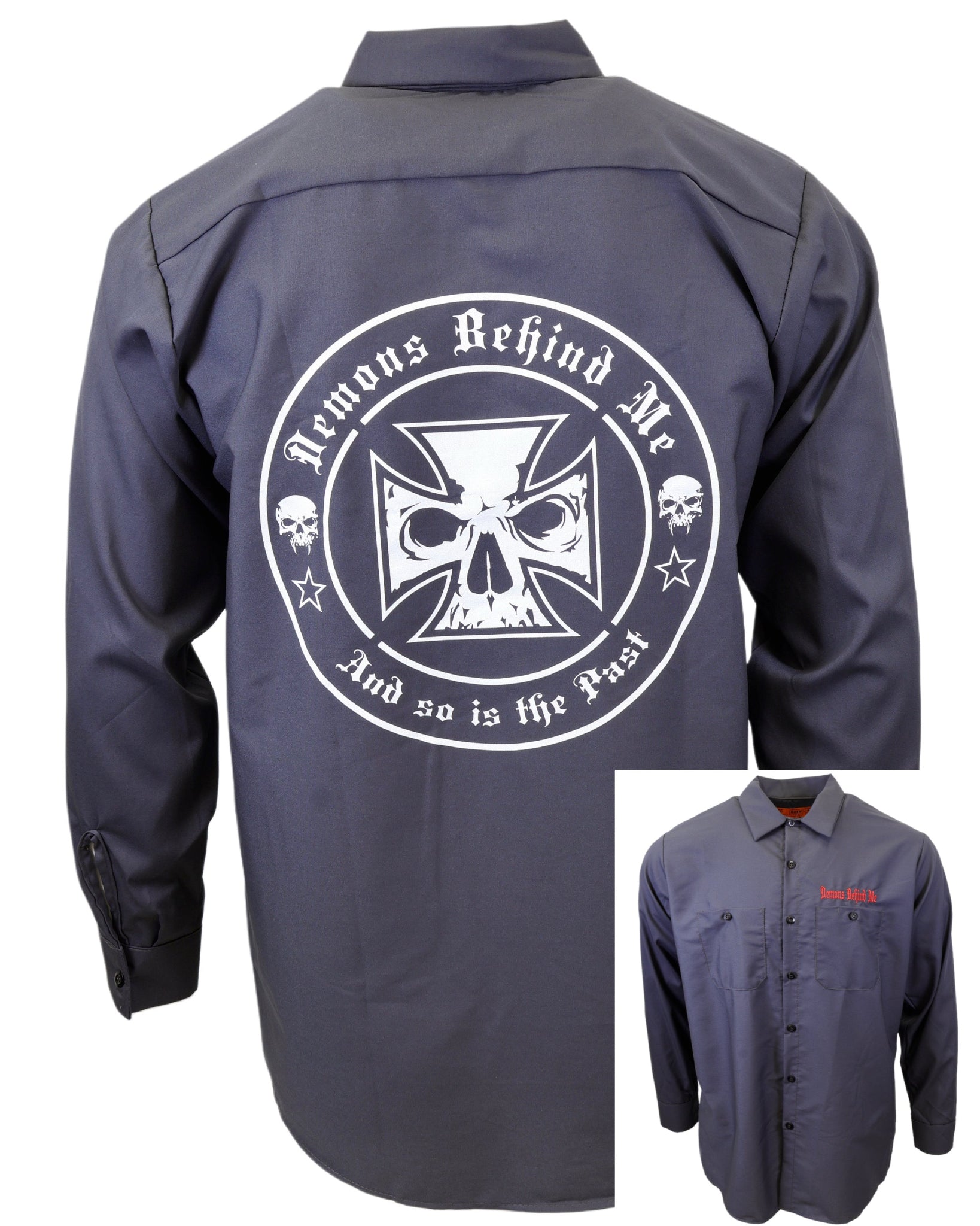 Men's Long Sleeve Charcoal Embroidered Shop Shirt