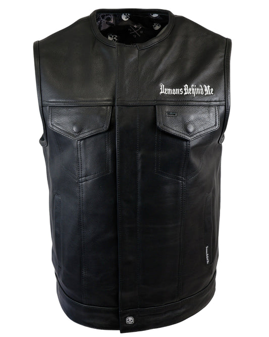 Premium Black Genuine Leather Gun Pocket Riding Vest