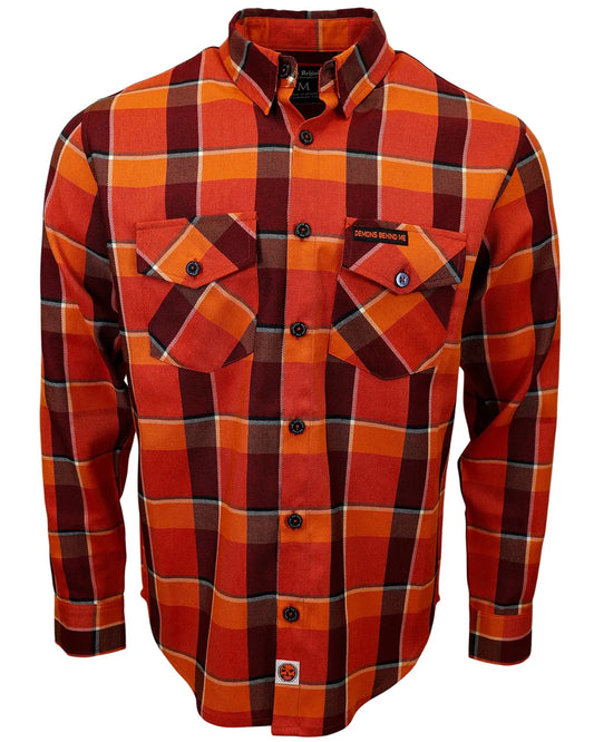 Men’s “Harvest” 2.0 orange plaid premium flannel – front view