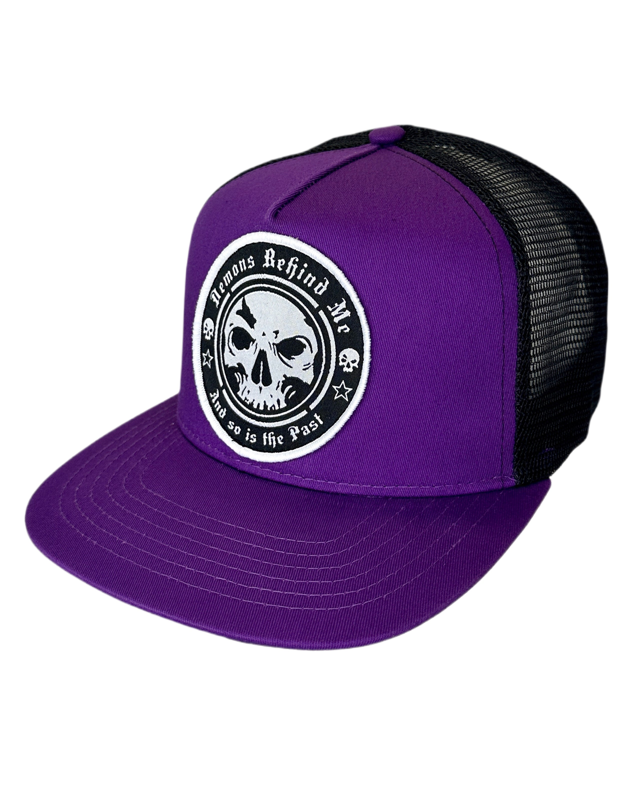 NEW! Purple & Black Classic Patch Circle Skull Trucker Hat