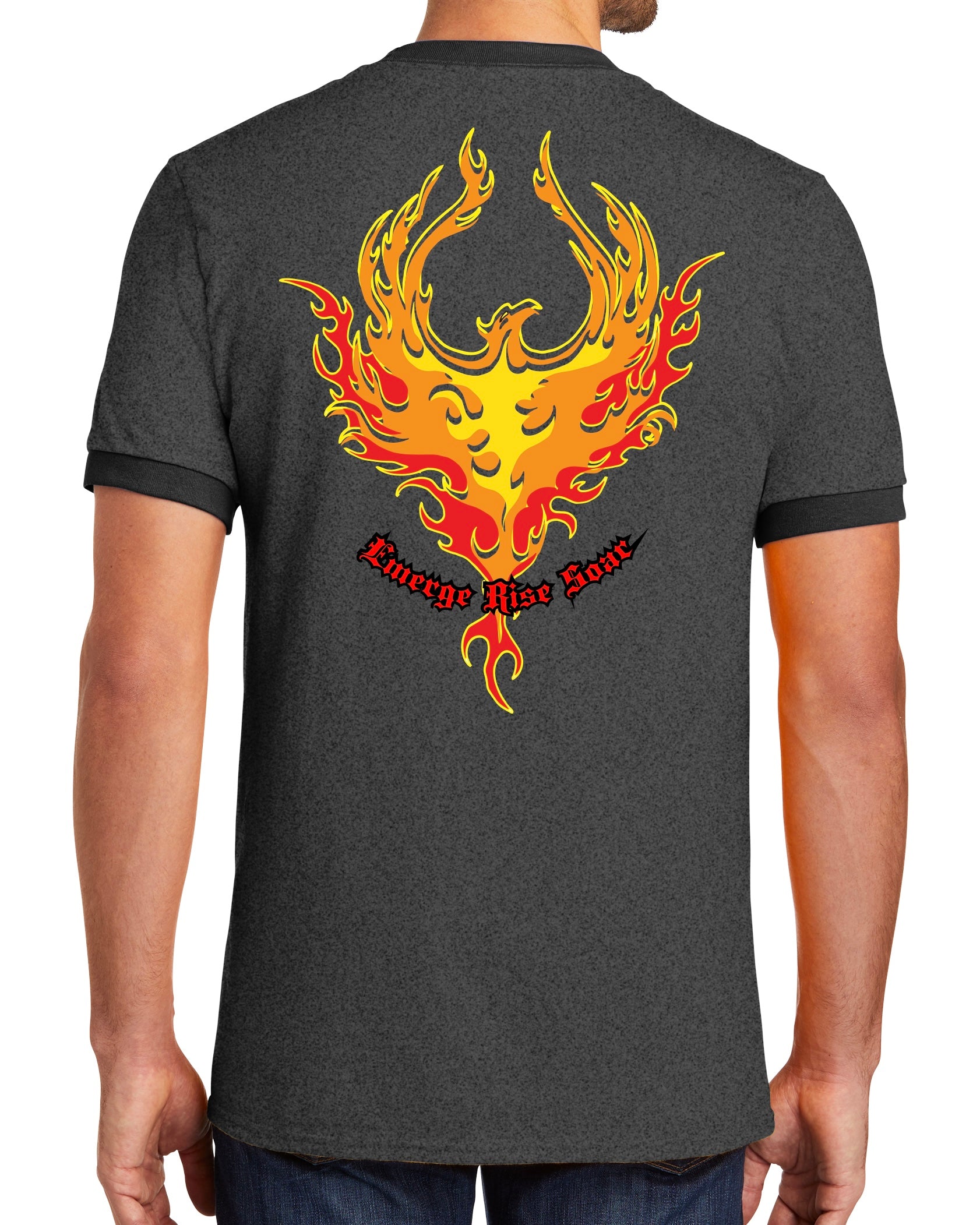Closeout- Men's Phoenix Rising - Charcoal Ringer Tee