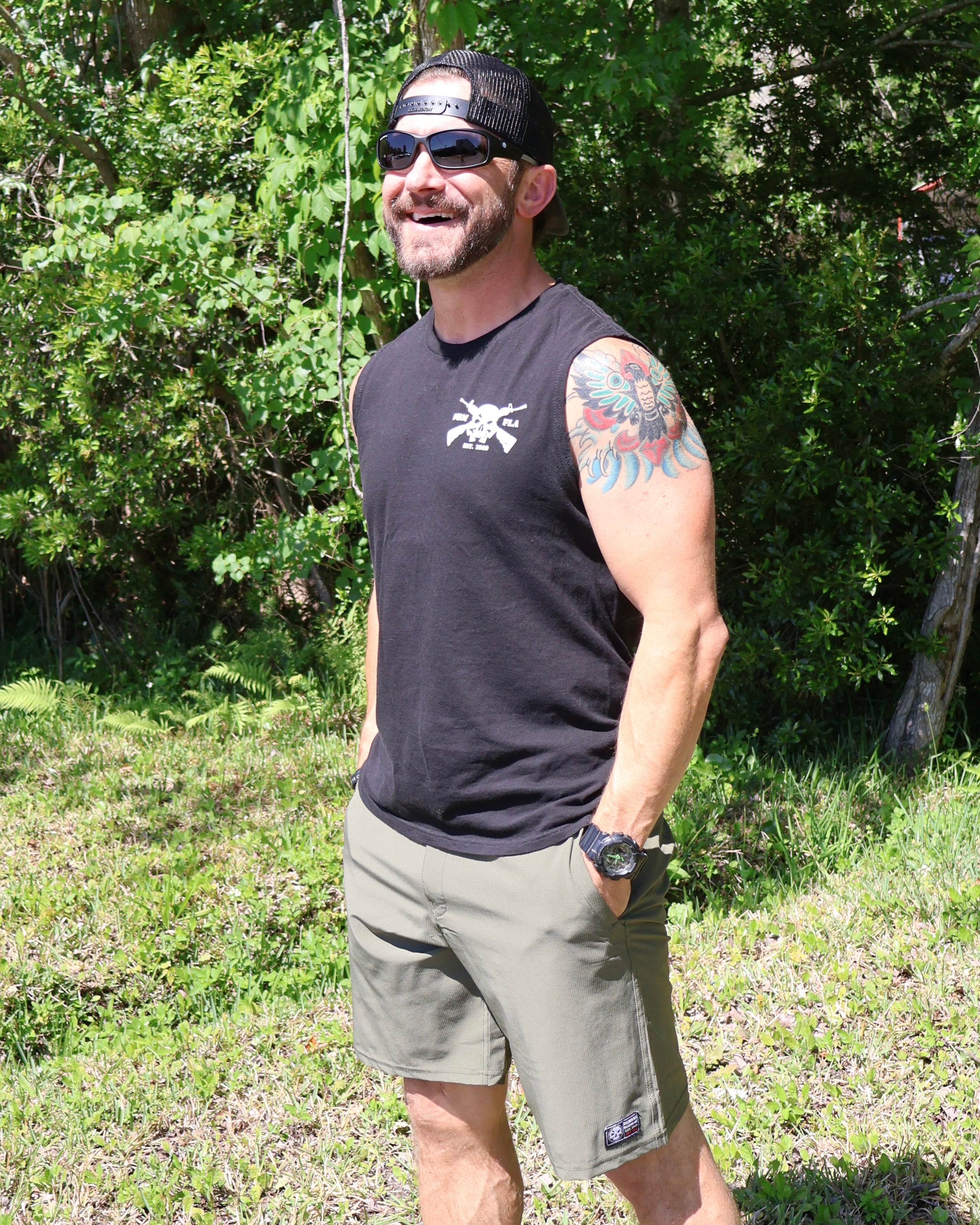 Closeout- Military Green Stretch Hybrid Shorts