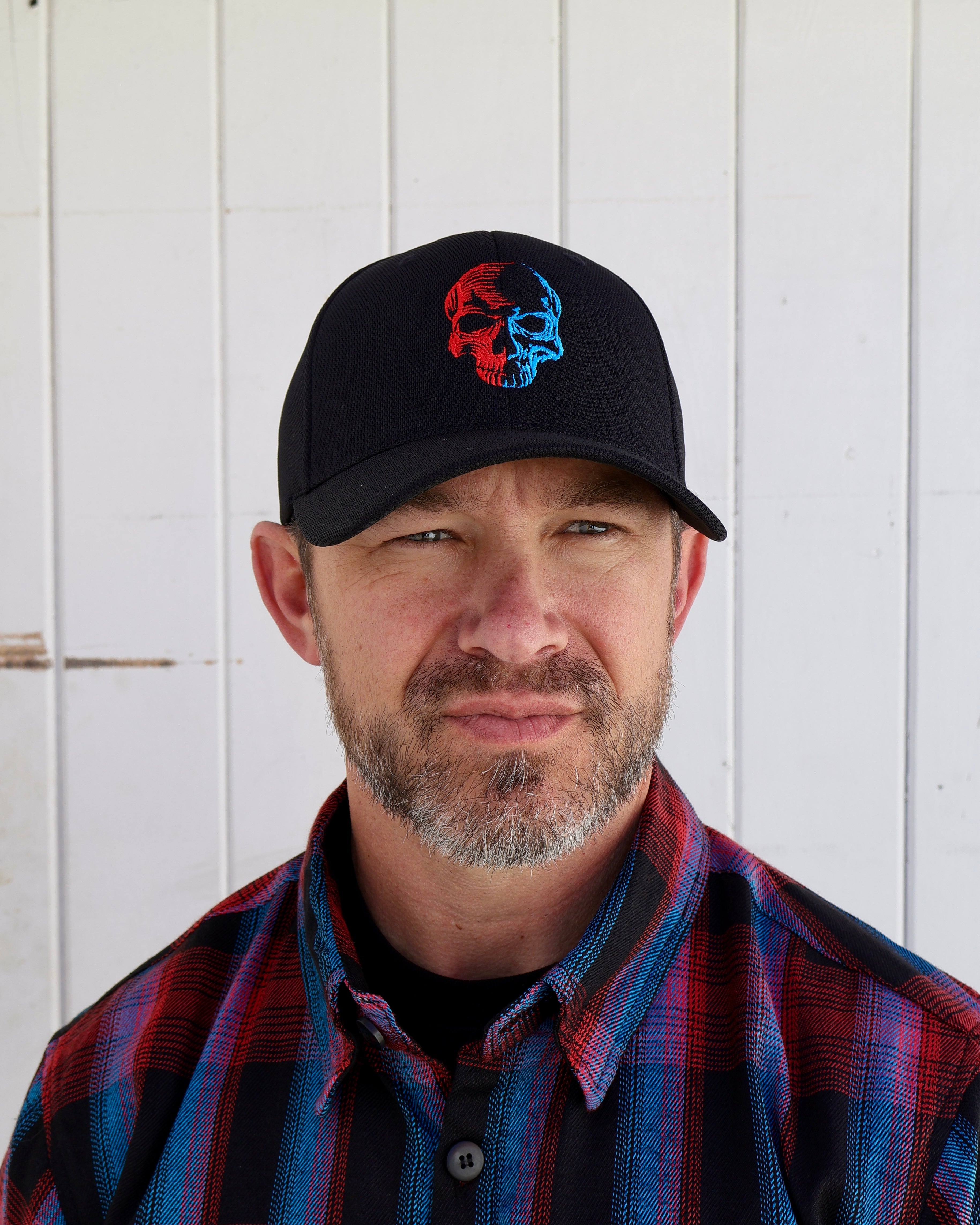 Black Flexfit Never Fade Two-Tone Skull Fitted Cap