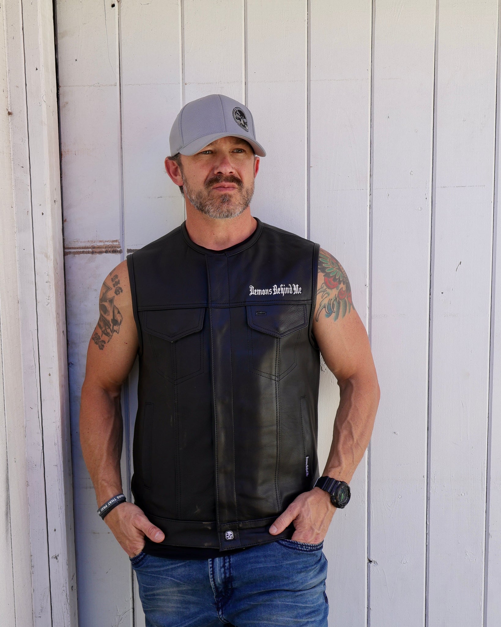 Premium Black Genuine Leather Gun Pocket Riding Vest