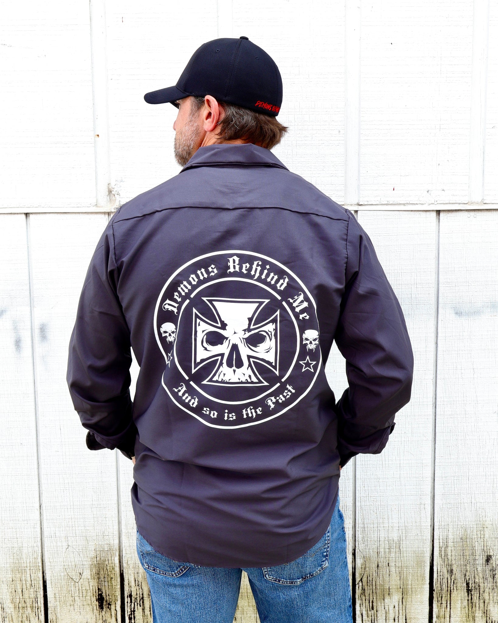 Men's Long Sleeve Charcoal Embroidered Shop Shirt