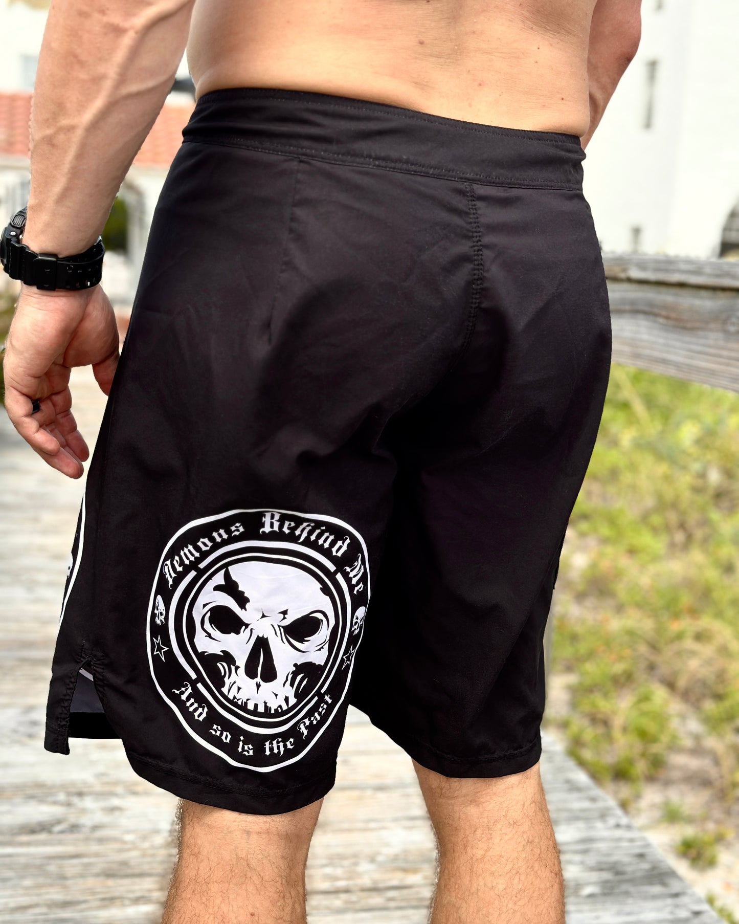 NEW! Premium Black Stretch Board Shorts - White Circle Logo
