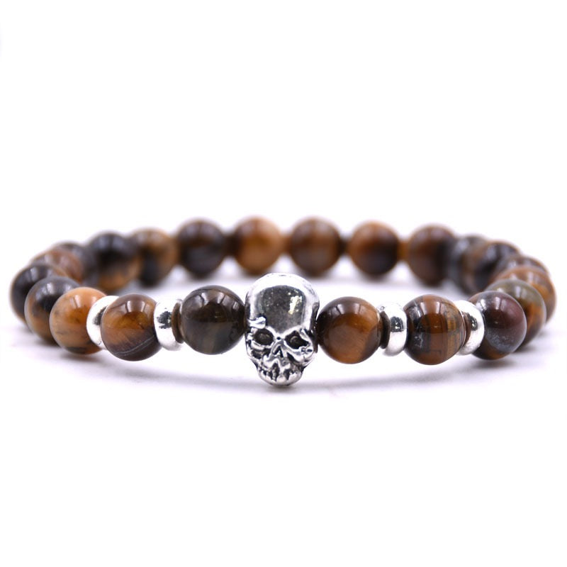 Tiger Eye - Heavy Beaded Skull Bracelet