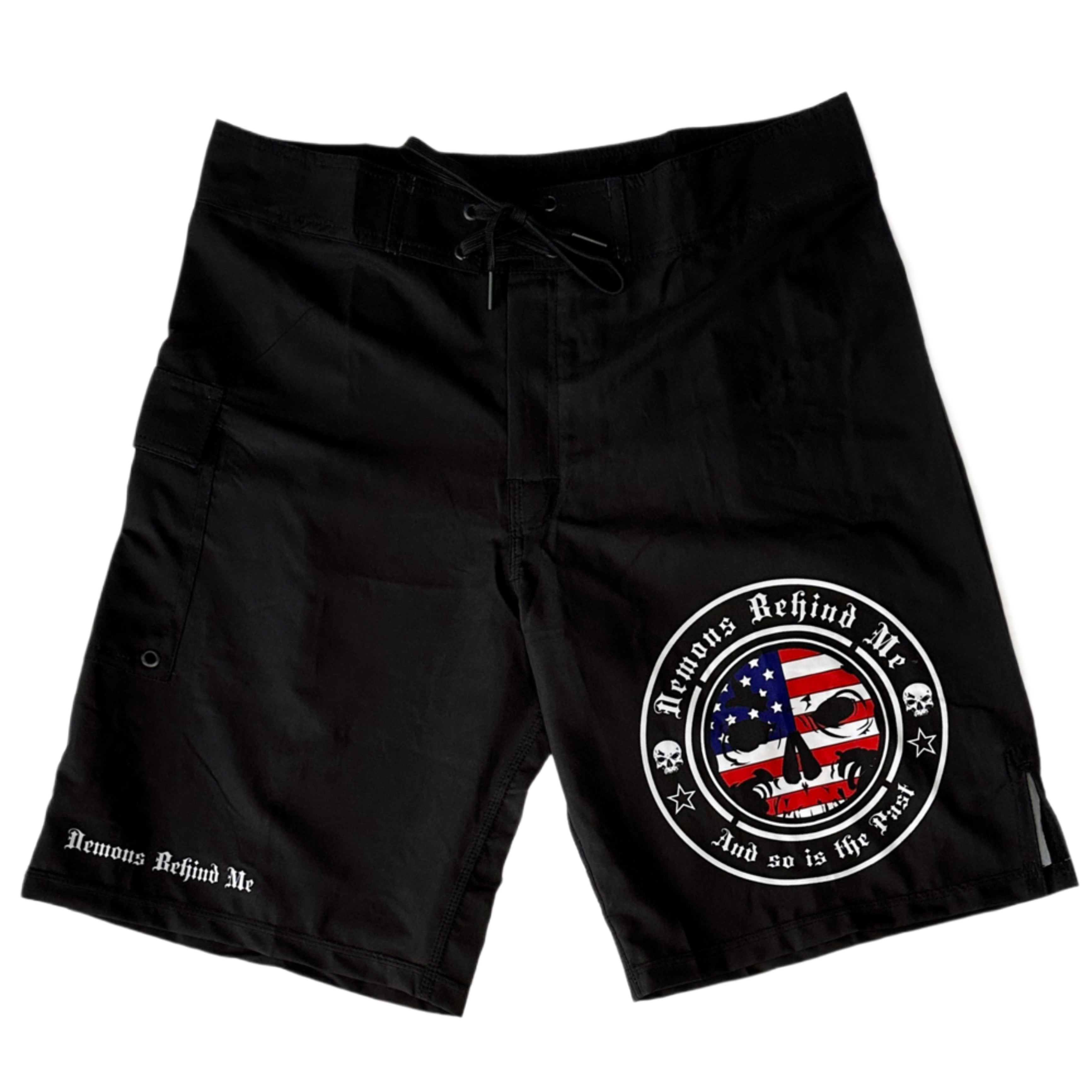 CLOSEOUT- Premium Black Stretch Board Shorts - Patriotic Logo