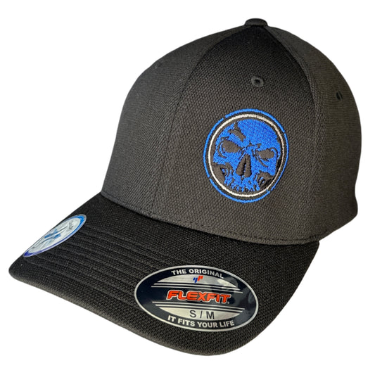 Flexfit "Never Fade" Black Hat - Royal Blue Circle Skull