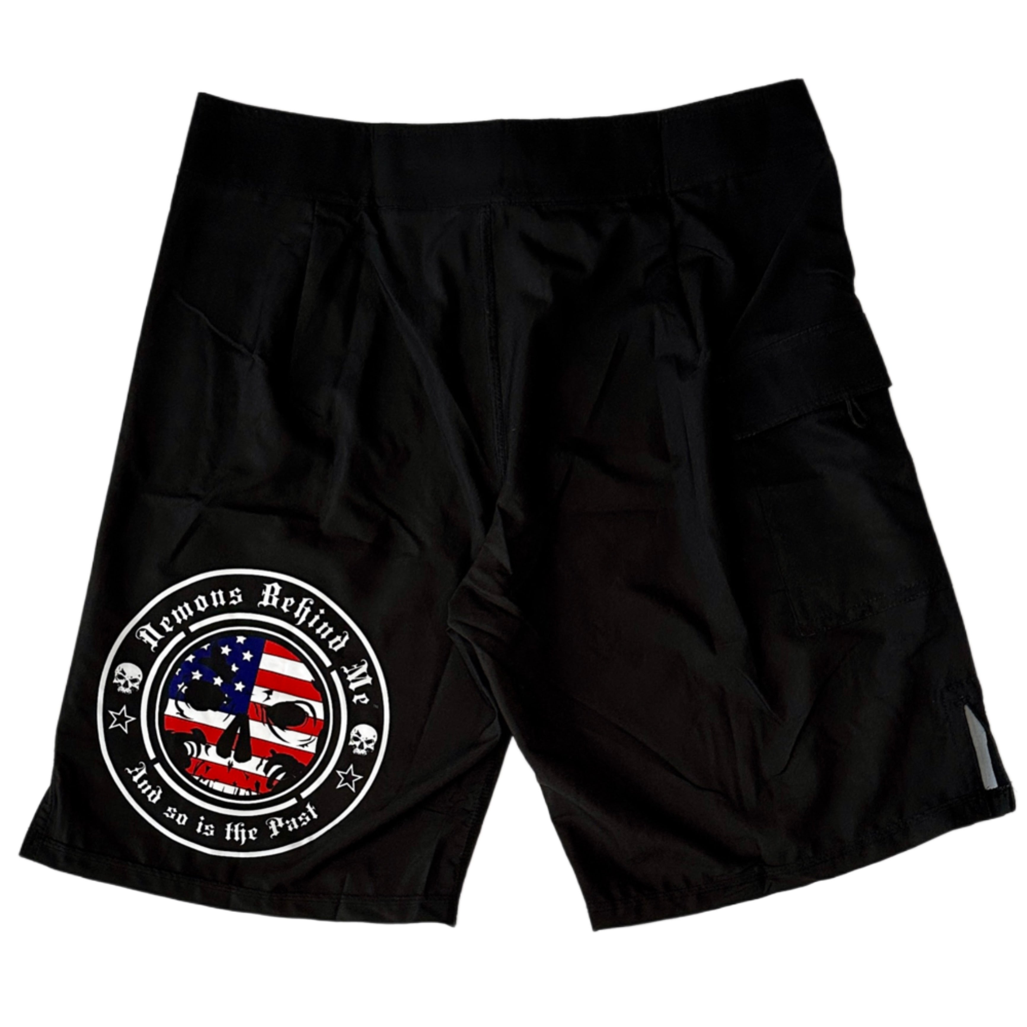 CLOSEOUT- Premium Black Stretch Board Shorts - Patriotic Logo