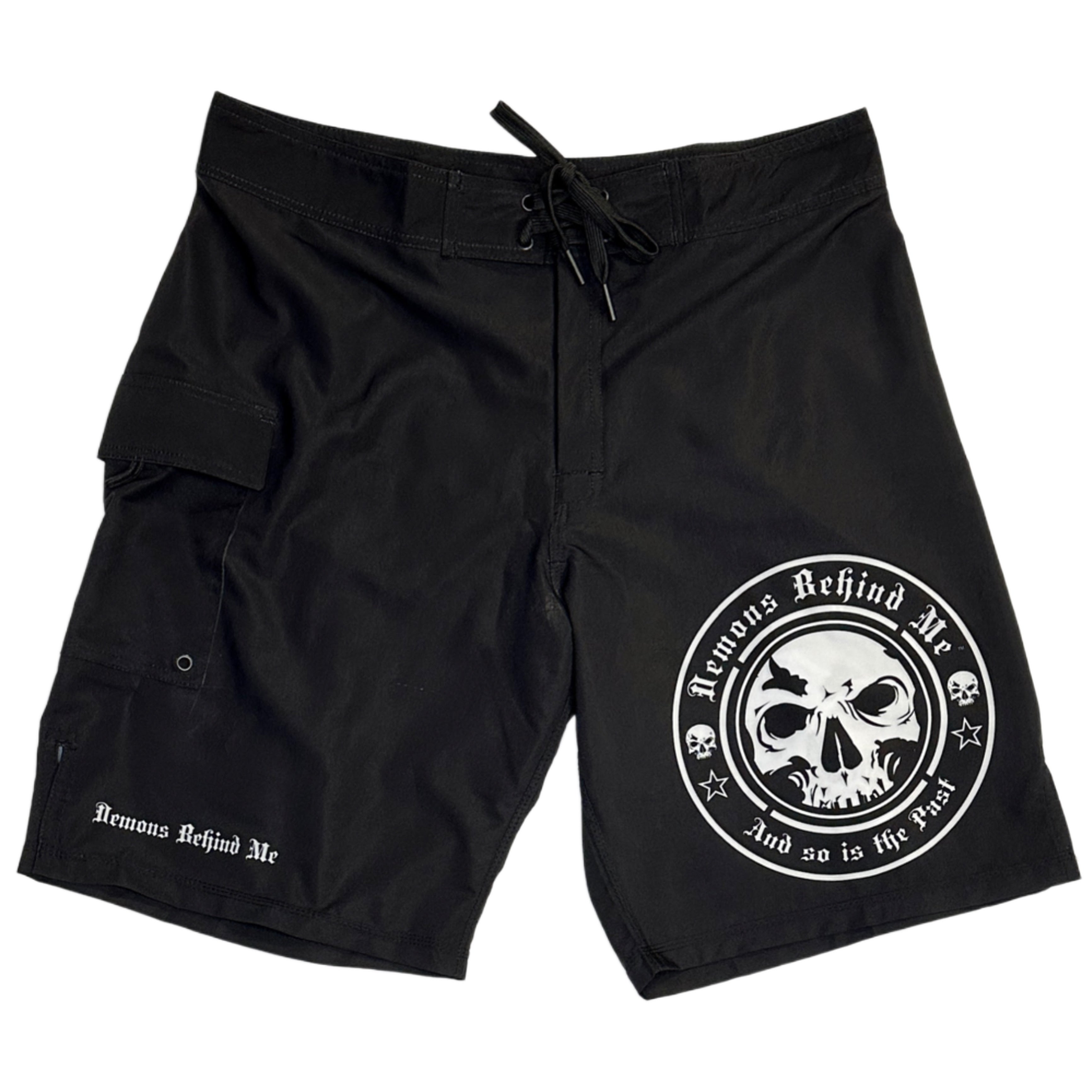 CLOSEOUT- Premium Black Stretch Board Shorts - White Circle Logo