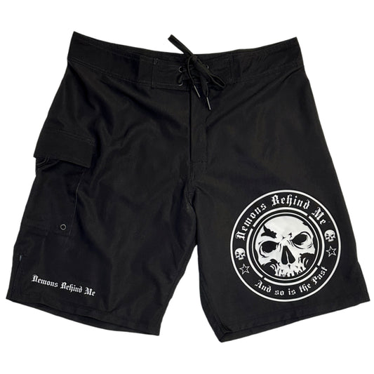 CLOSEOUT- Premium Black Stretch Board Shorts - White Circle Logo