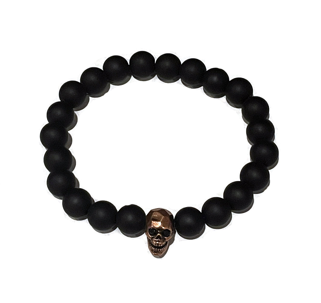 Copper Skull - Lava Rock Bead Bracelet