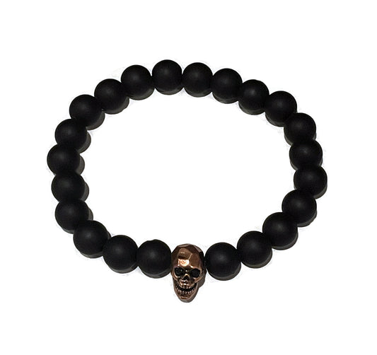 Copper Skull - Lava Rock Bead Bracelet