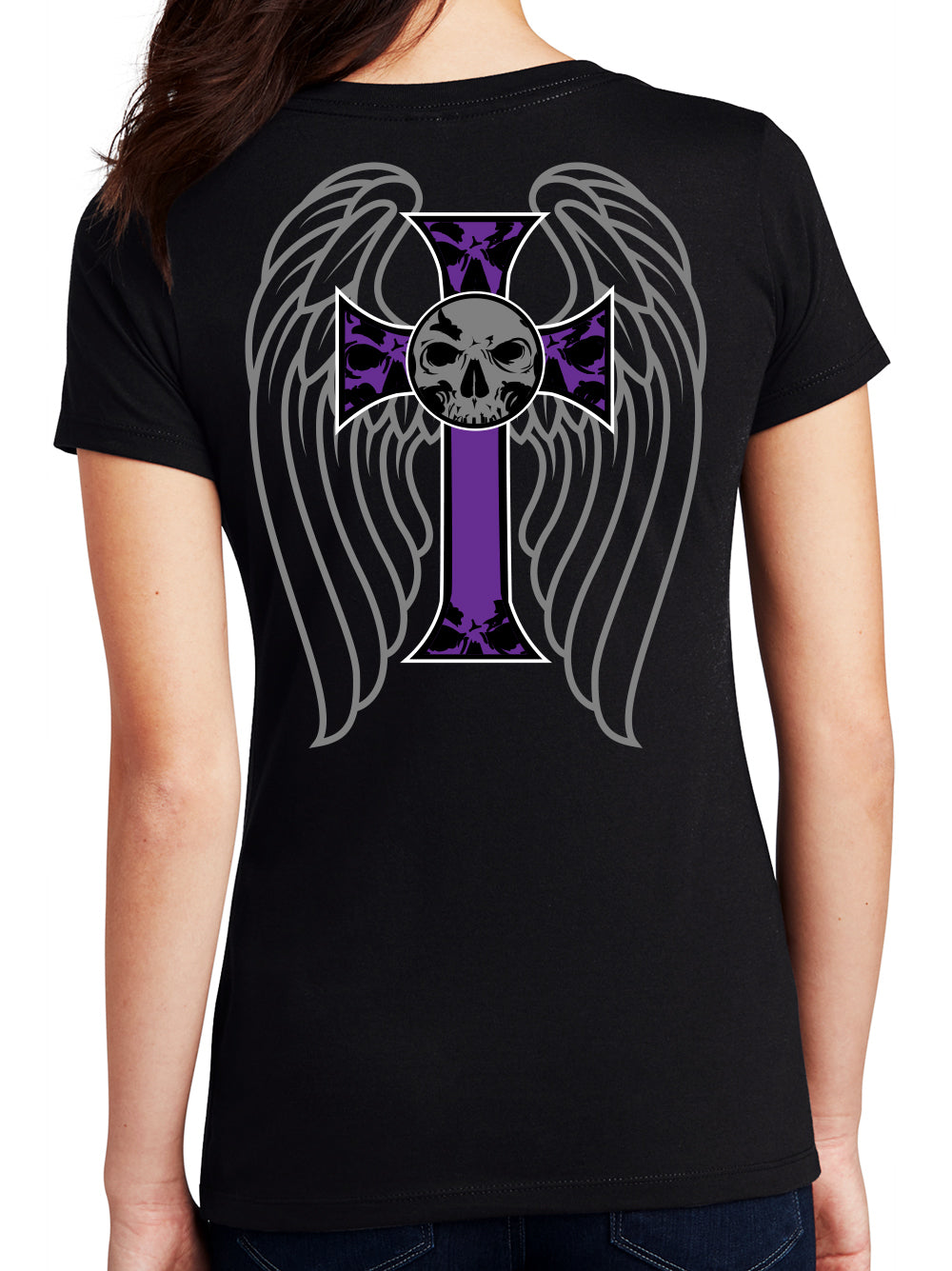 NEW! Women's Wings & Purple Cross Deep V T-Shirt 2.0