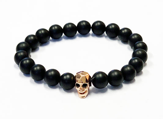 Gold Skull - Lava Rock Beads Bracelet