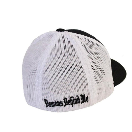 CLOSEOUT - Black & White Fitted Trucker Hat - Patriotic Maltese Cross
