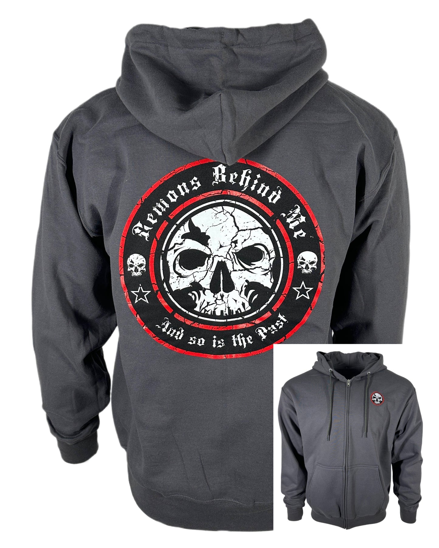 New! Unisex Red Ring Logo Charcoal Zip-Up Hoodie