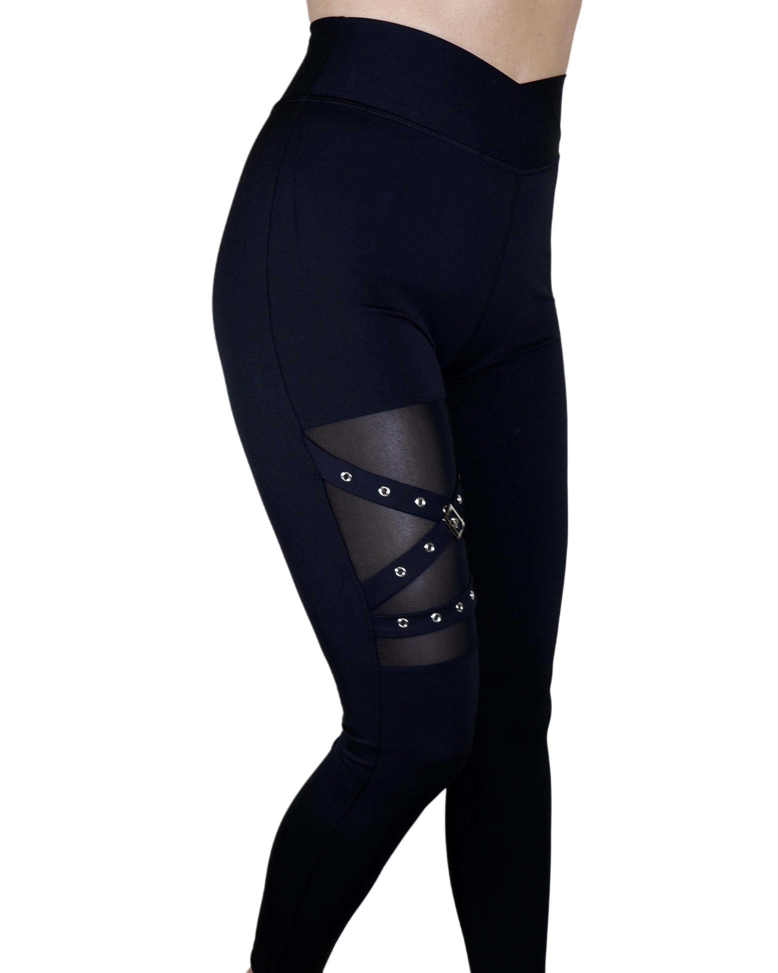 Buckle & Mesh Black Mid-Waist Ultra Premium Leggings