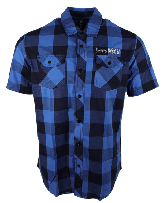 Men's Blue Light-Weight Embroidered Button Up