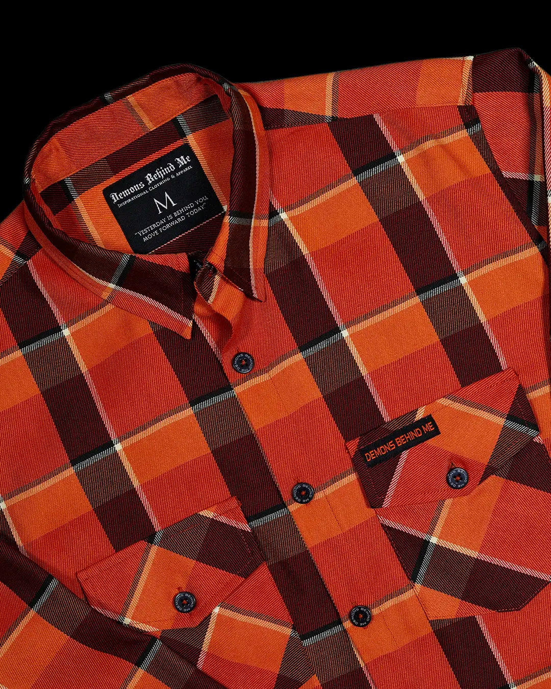 Men’s “Harvest” 2.0 orange plaid premium flannel – chest pockets and branding detail