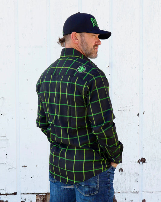 Closeout - The "Lucky" Black & Green Flannel (Hidden Snap Collars)