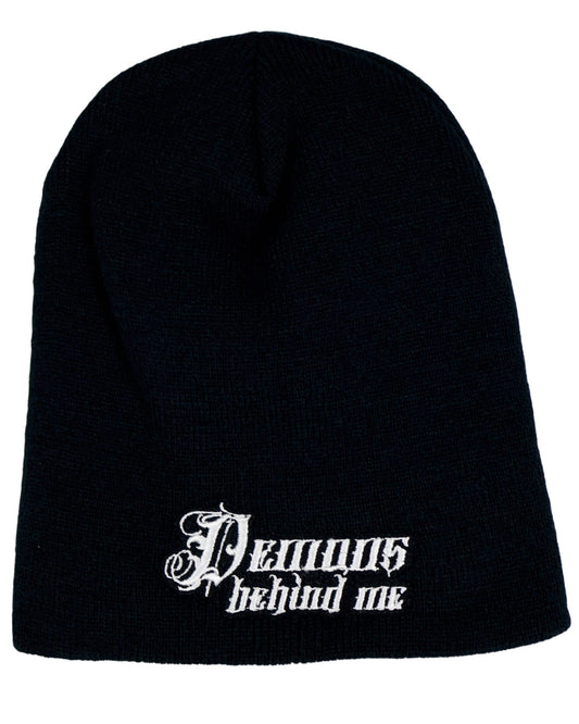 White Script Black Beanie