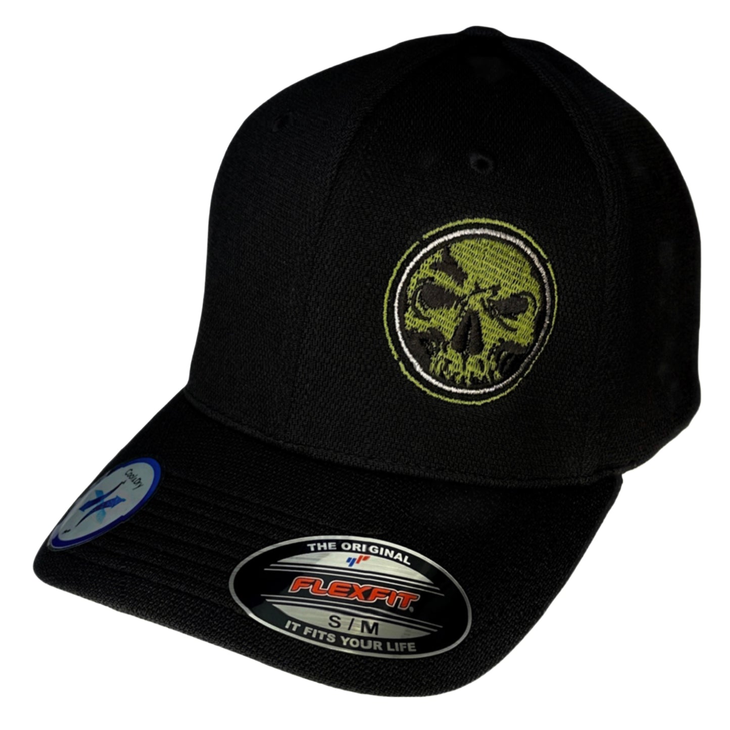 LIMITED EDITION!  Flexfit "Never Fade" Black Hat - Military Green Skull