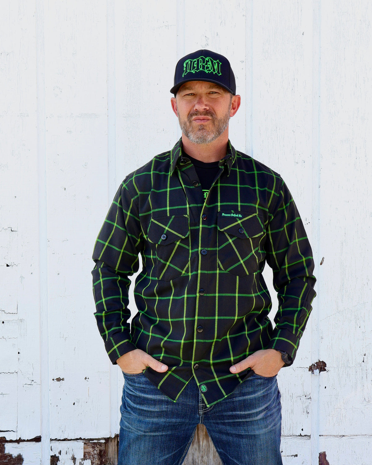 Closeout - The "Lucky" Black & Green Flannel (Hidden Snap Collars)