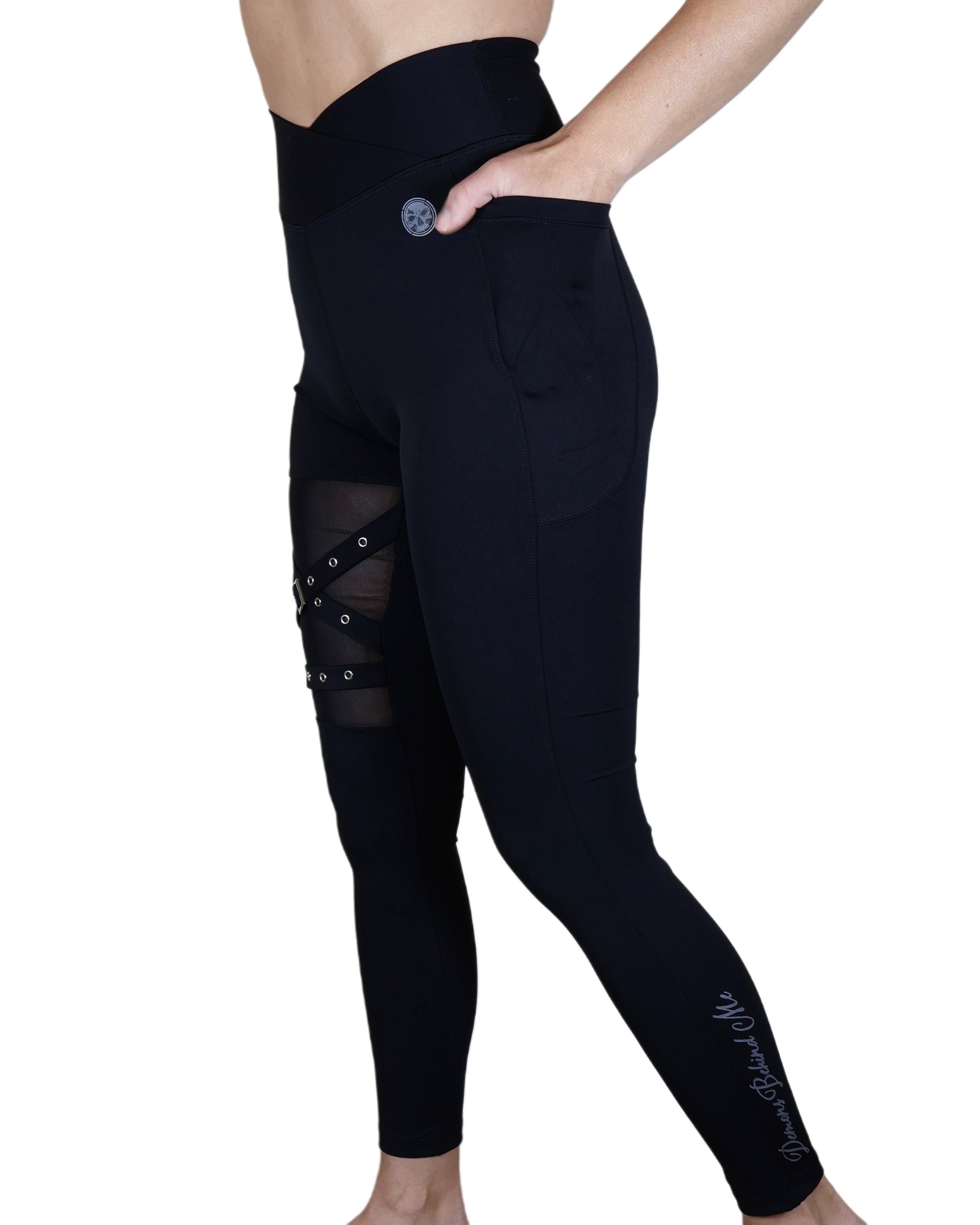 Buckle & Mesh Black Mid-Waist Ultra Premium Leggings