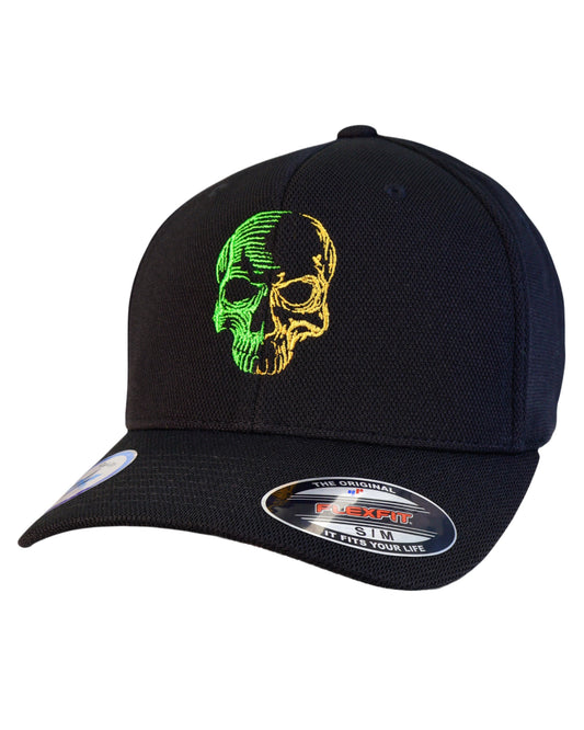 LIMITED EDITION MARCH! Black Flexfit Never Fade Two-Tone Skull Fitted Cap