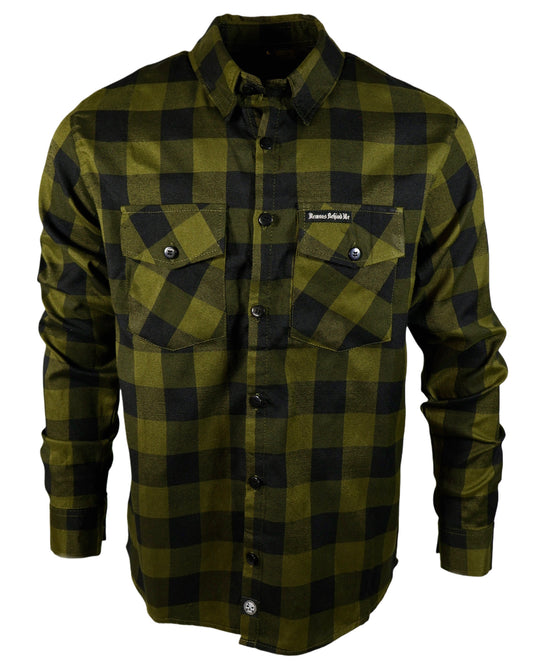 The "Tank" Military Green & Black Flannel (Hidden Snap Collars)