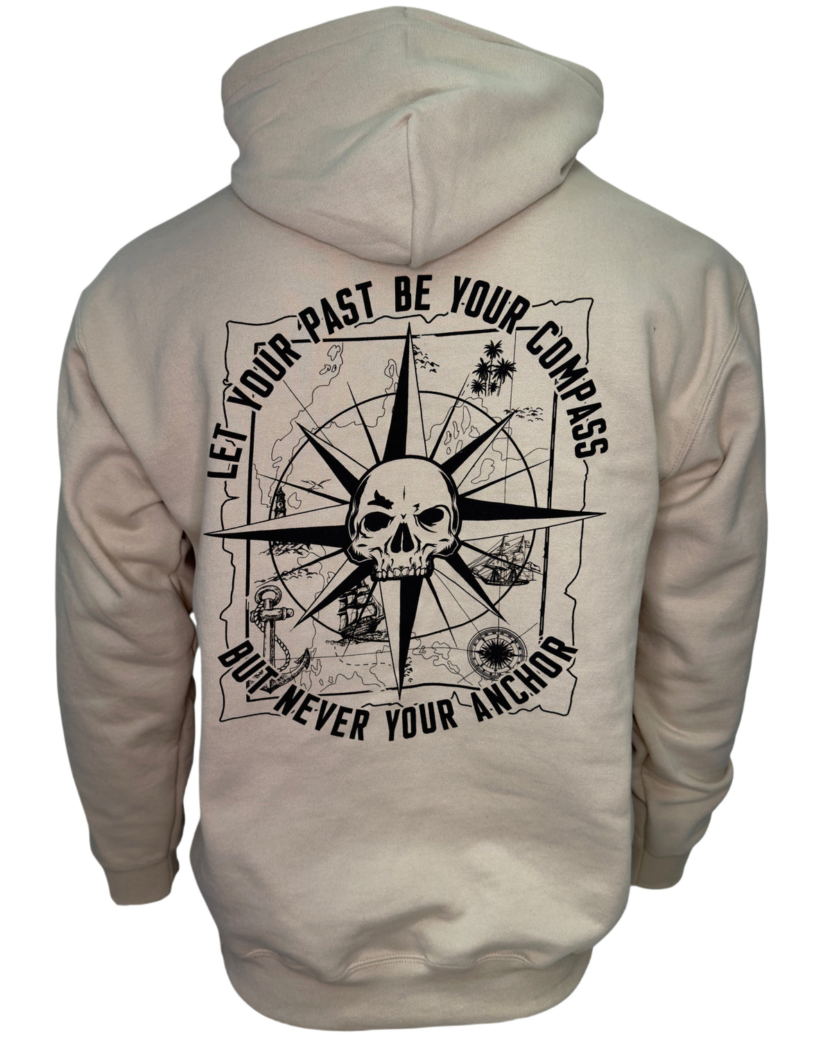 Light Sand Nautical Compass Premium Hoodie, back graphic view