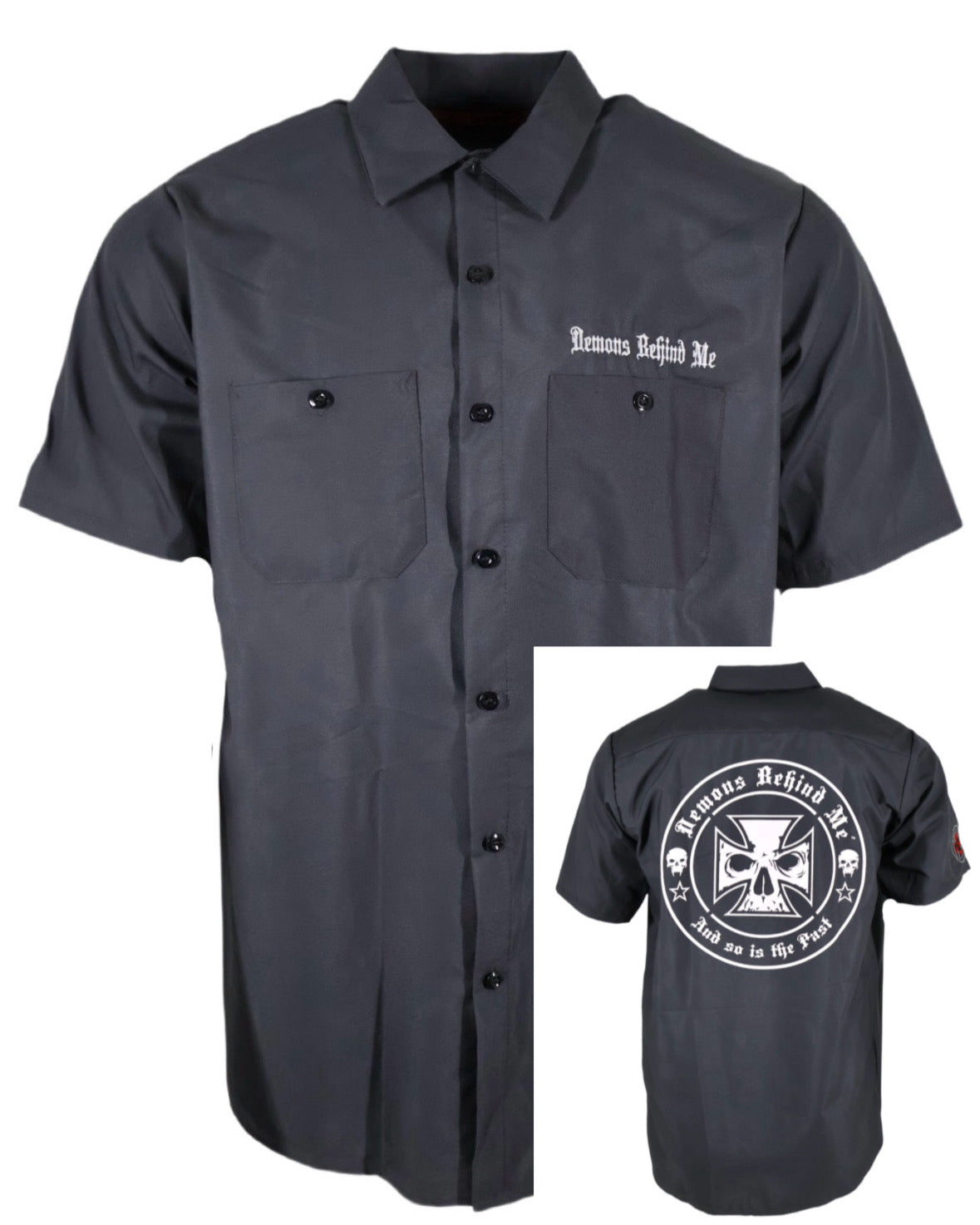 Embroidered Shop Shirt -Men's Charcoal – Demons Behind Me ...