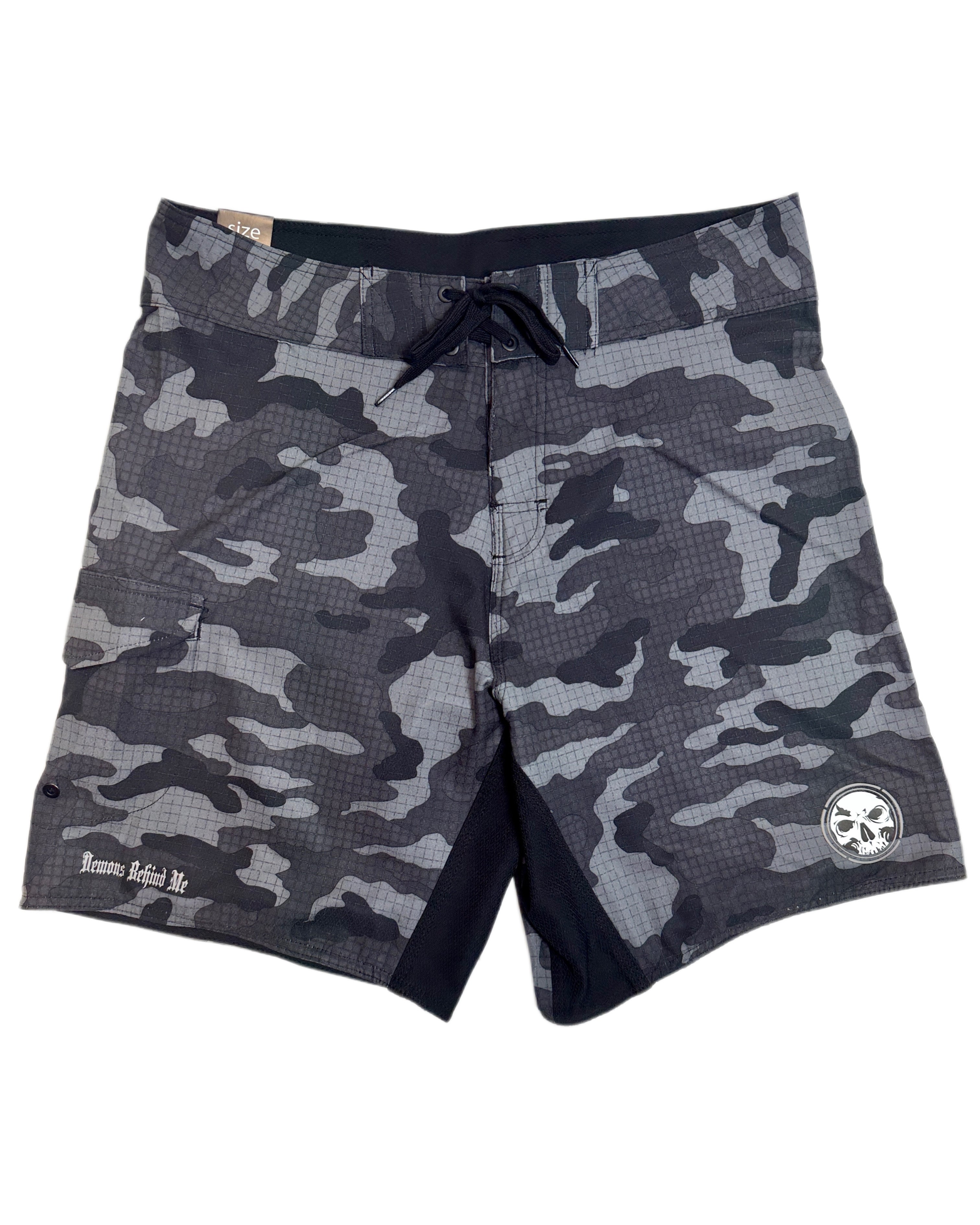 NEW! Black Camo Stretch Board Shorts – Demons Behind Me | Inspirational ...