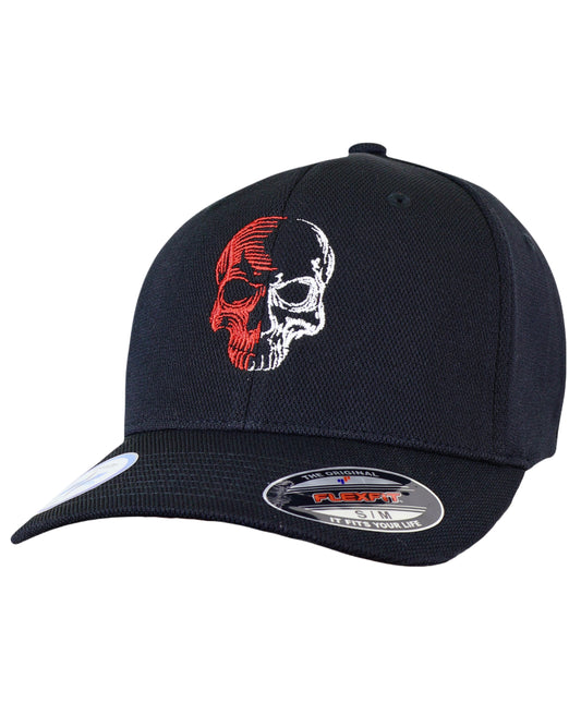 LIMITED EDITION! Red & White Two Tone Skull - Black "Never Fade" Fitted Cap